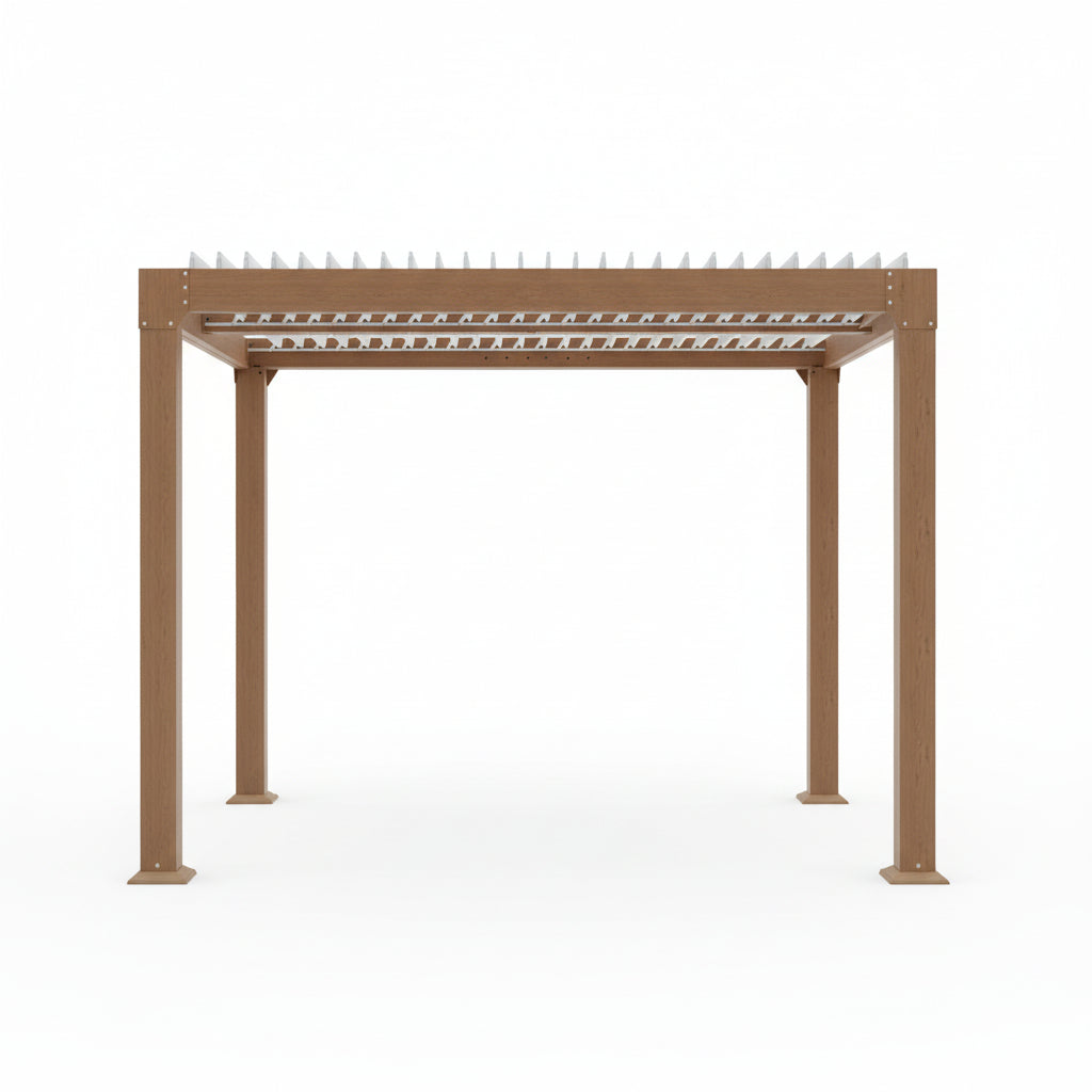 Louvered Pergola 10 Ft X10', Outdoor Pergola with Adjustable Louvered Roof, Reinforced Aluminum Frame, Integrated Drainage System, Hardtop Gazebo for Patio, Deck, Wood Grain