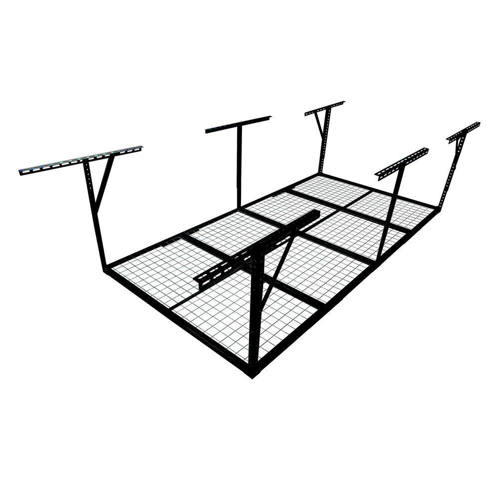 96 In. W X 40 In. H X 48 In. D Black Adjustable Height Heavy Duty Steel Overhead Garage Storage Rack