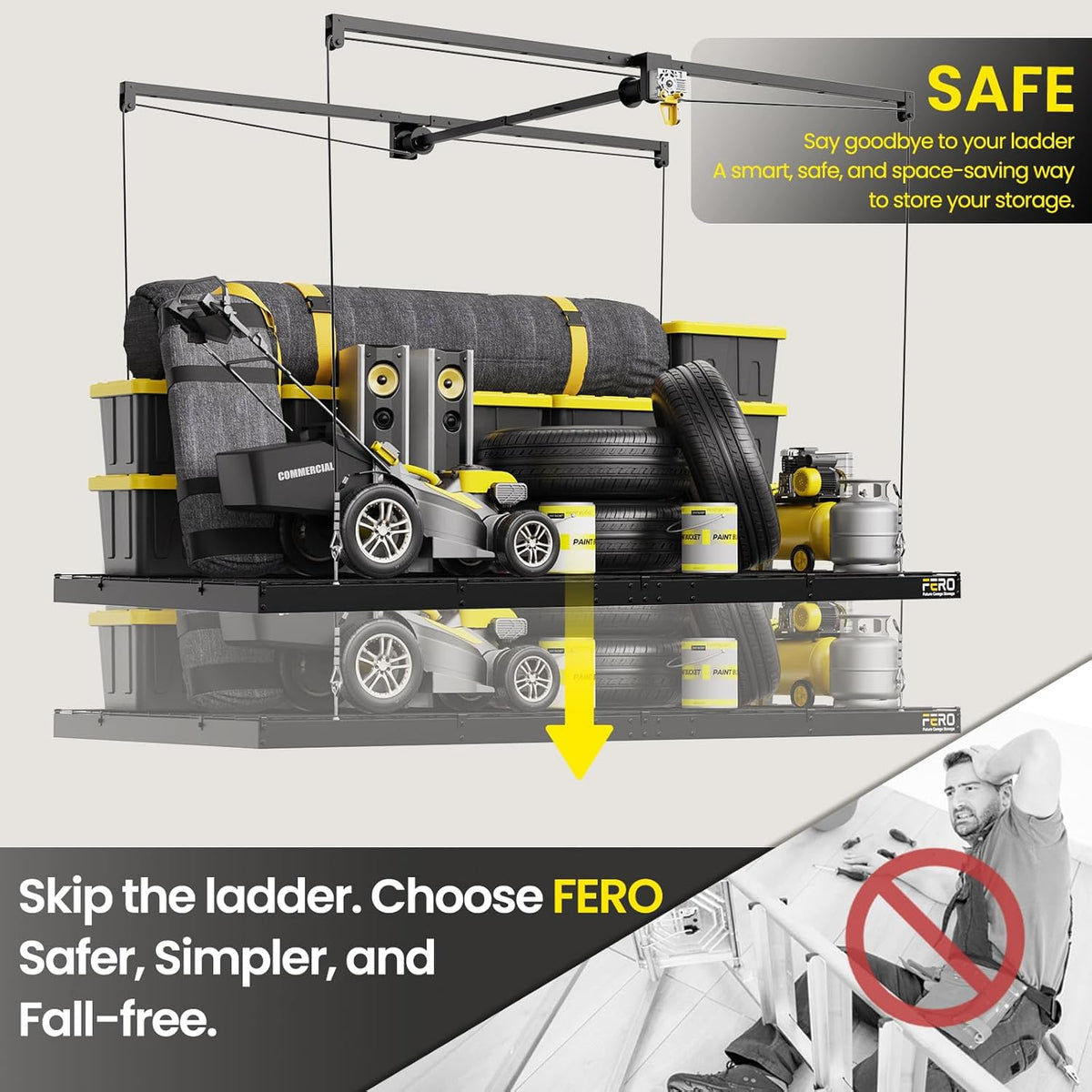 Overhead Garage Storage Rack 4X8, 500 Lb Heavy-Duty Capacity