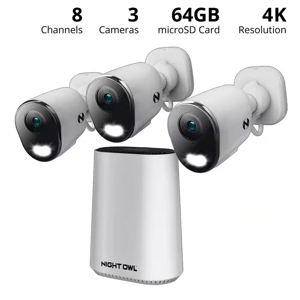 8-Channel 4K 64GB Smart NVR Security Camera System with 3-Plug-In Wireless Spotlight Cameras with 2-Way Audio