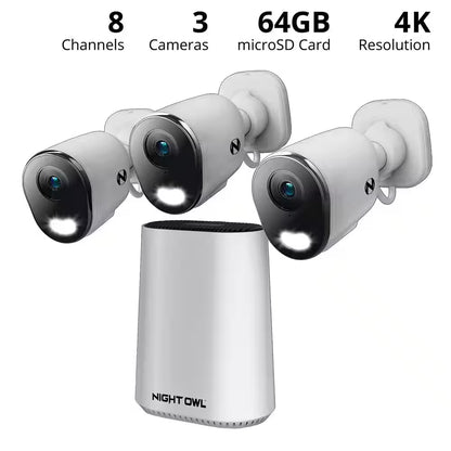 8-Channel 4K 64GB Smart NVR Security Camera System with 3-Plug-In Wireless Spotlight Cameras with 2-Way Audio