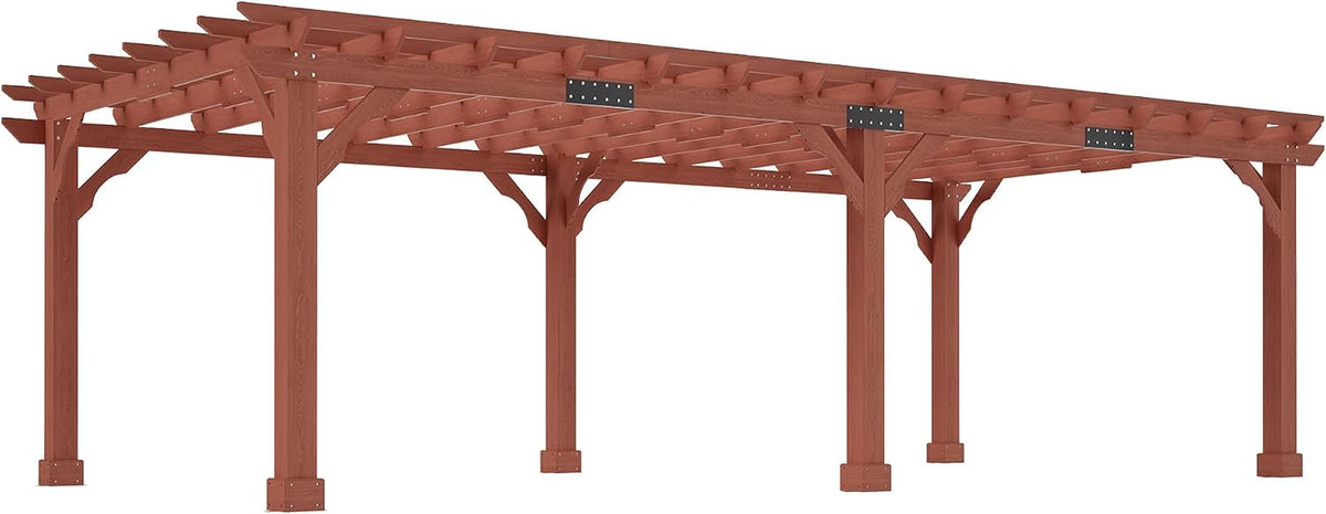 12X24 FT Premium Cedar Wood Pergola with Trellis Roof & Stakes