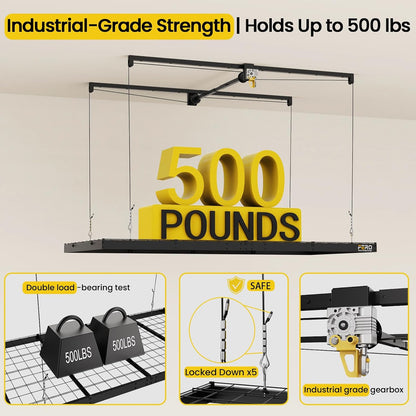 Overhead Garage Storage Rack 4X8, 500 Lb Heavy-Duty Capacity
