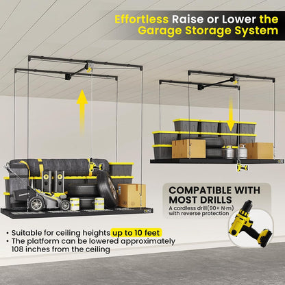 Overhead Garage Storage Rack 4X8, 500 Lb Heavy-Duty Capacity