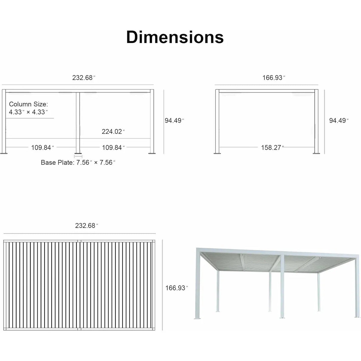 Louvered Pergola Modern White Pergola with Adjustable Roof for Deck Backyard Garden