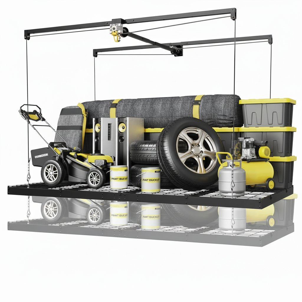 Overhead Garage Storage Rack 4X8, 500 Lb Heavy-Duty Capacity