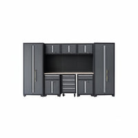 9-Piece Garage Shop Tool Storage Cabinet Set with Pegboard and Wooden Work Top 24 Gauge Steel Tool Chests & Garage Mounted Storage Systems - Black+Gray