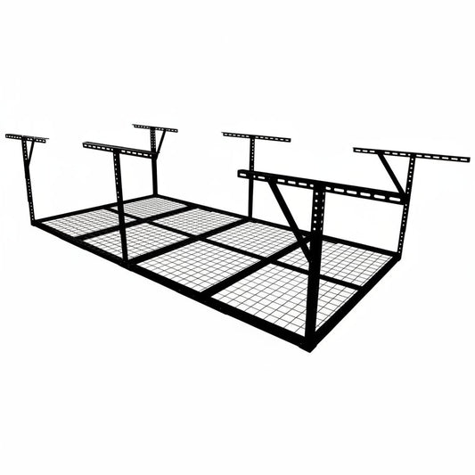 96 In. W X 40 In. H X 48 In. D Black Adjustable Height Heavy Duty Steel Overhead Garage Storage Rack