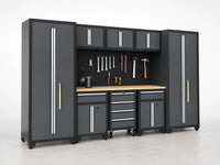 9-Piece Garage Shop Tool Storage Cabinet Set with Pegboard and Wooden Work Top 24 Gauge Steel Tool Chests & Garage Mounted Storage Systems - Black+Gray — Studio Shot