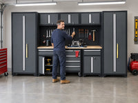 9-Piece Garage Shop Tool Storage Cabinet Set with Pegboard and Wooden Work Top 24 Gauge Steel Tool Chests & Garage Mounted Storage Systems - Black+Gray — Lifestyle
